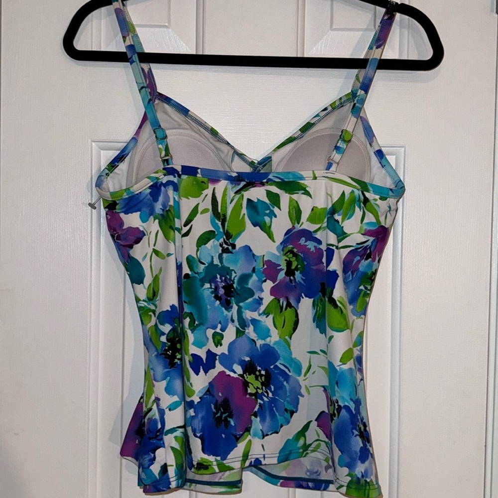 Caribbean Joe Island Supply Co. colorful floral Tankini Swim Top with Ruffle, 14 - Picture 5 of 11